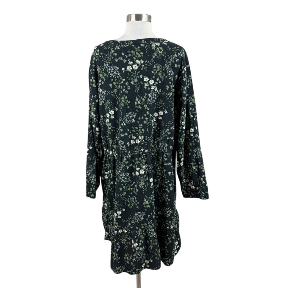 Pact Organic Black Green Floral Tie Waist Dress XXL 2XL Organic Cotton Pockets - Picture 3 of 4